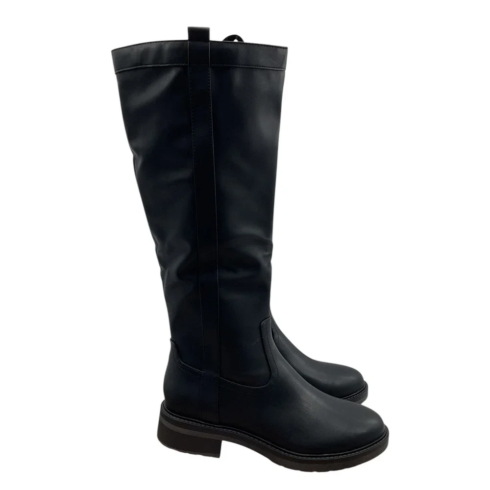 Style & Co Terryy Womens Black Faux Leather Tall Lug Sole Boots 8M F42198